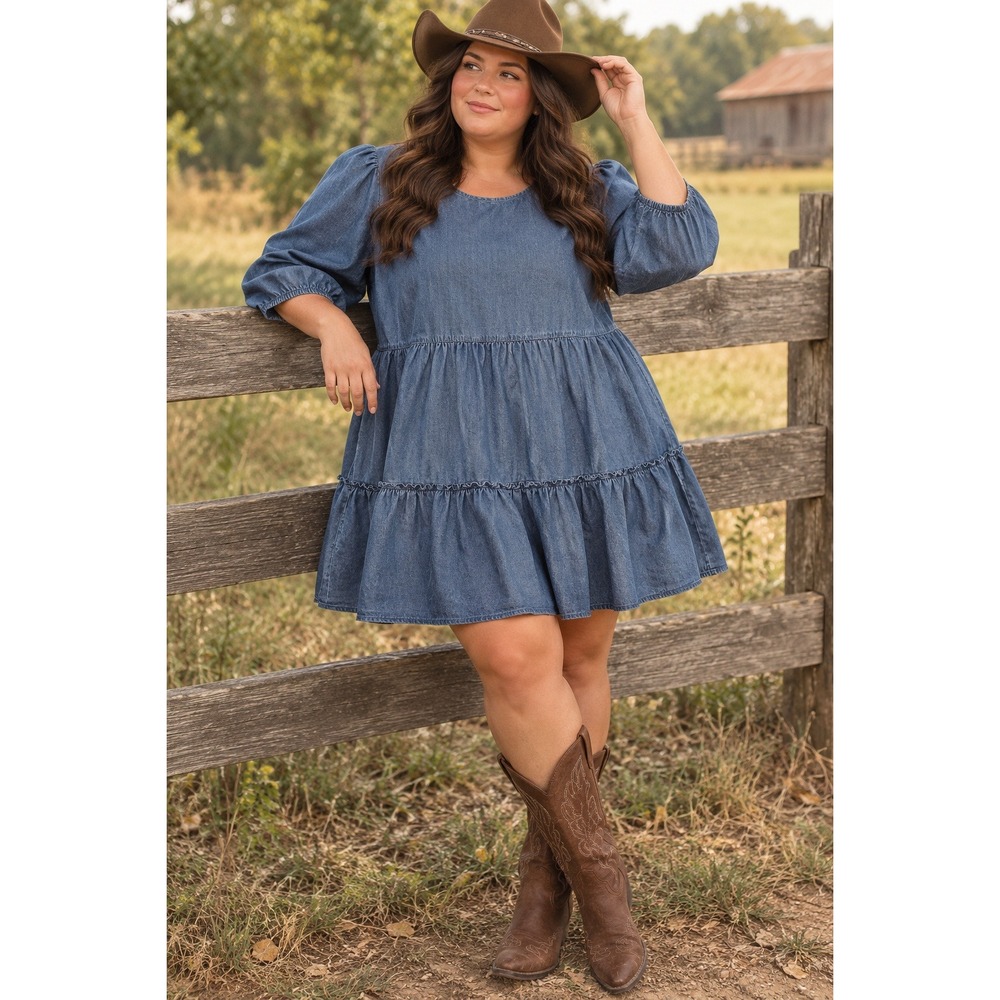 Draper James Blue Denim Mini Dress Sz 1X Cotton Boho Western Cowgirl Coastal